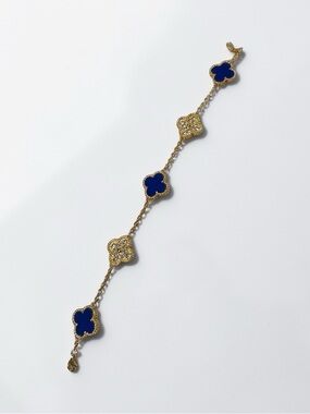 Gold and Blue Clover-Link Bracelet - Women's Fashion Jewelry